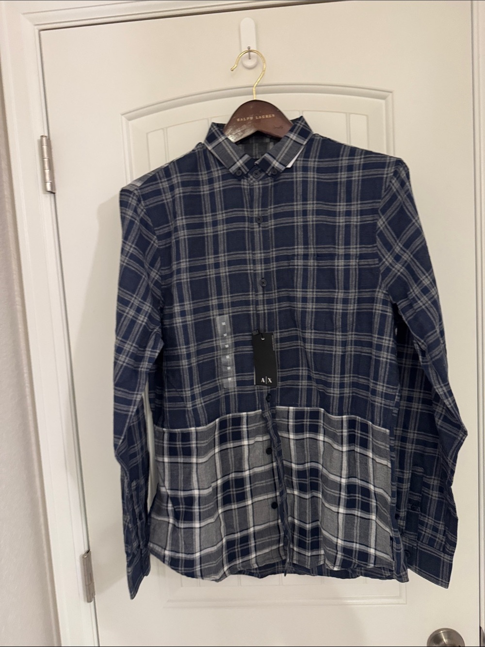 A/X Armani Exchange Blue Plaid Two-Tone Button-Down Shirt